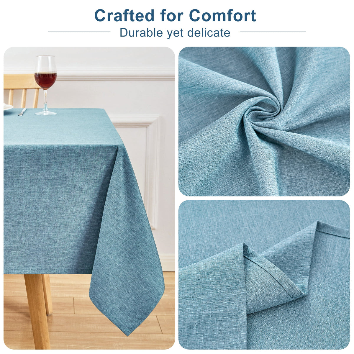 Inosoo Faux Linen Textured Rectangle Tablecloth - 60 x 84 inch Waterproof & Machine Washable Linen-Look Cloth Table Cover, White