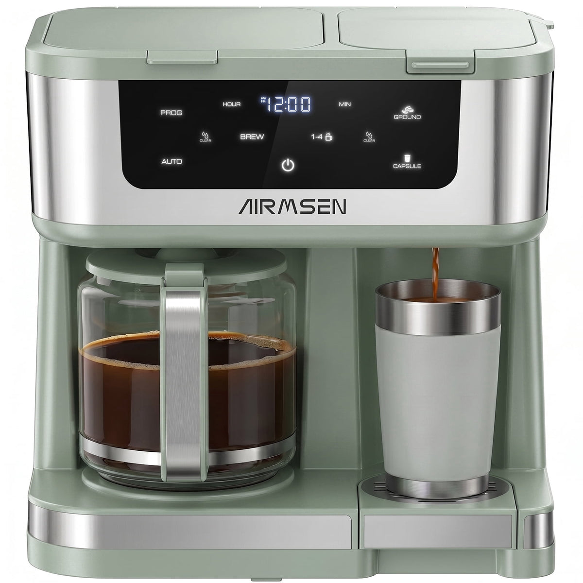 AIRMSEN 12-Cup Drip Coffee Maker with K Cup Combo, Programmable Coffee Machine with 1-4 Cup Setting, Single Serve or Coffee Pot, Auto Shut-off, Spill-Free Spout