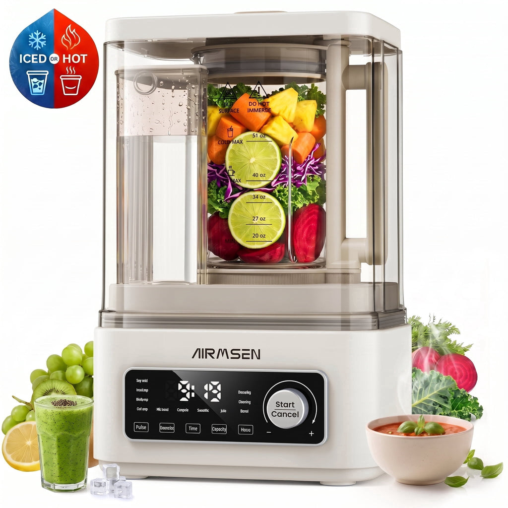 AIRMSEN 9-in-1 Blender for Kitchen, Professional Hot & Cold Blender for Smoothies, Soup, Soy Milk & Nut Milk, 51 oz Glass Jar, Independent Water Tank