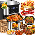 7.5QT Air Fryer with Grill Pan, Large Family Size for 2-7 People, LED View Window, 1450W Powerful Heating,Roasting,Baking, Nonstick Dishwasher Safe Basket, 92% Less Oil, 8 Presets & 100 Free Liners