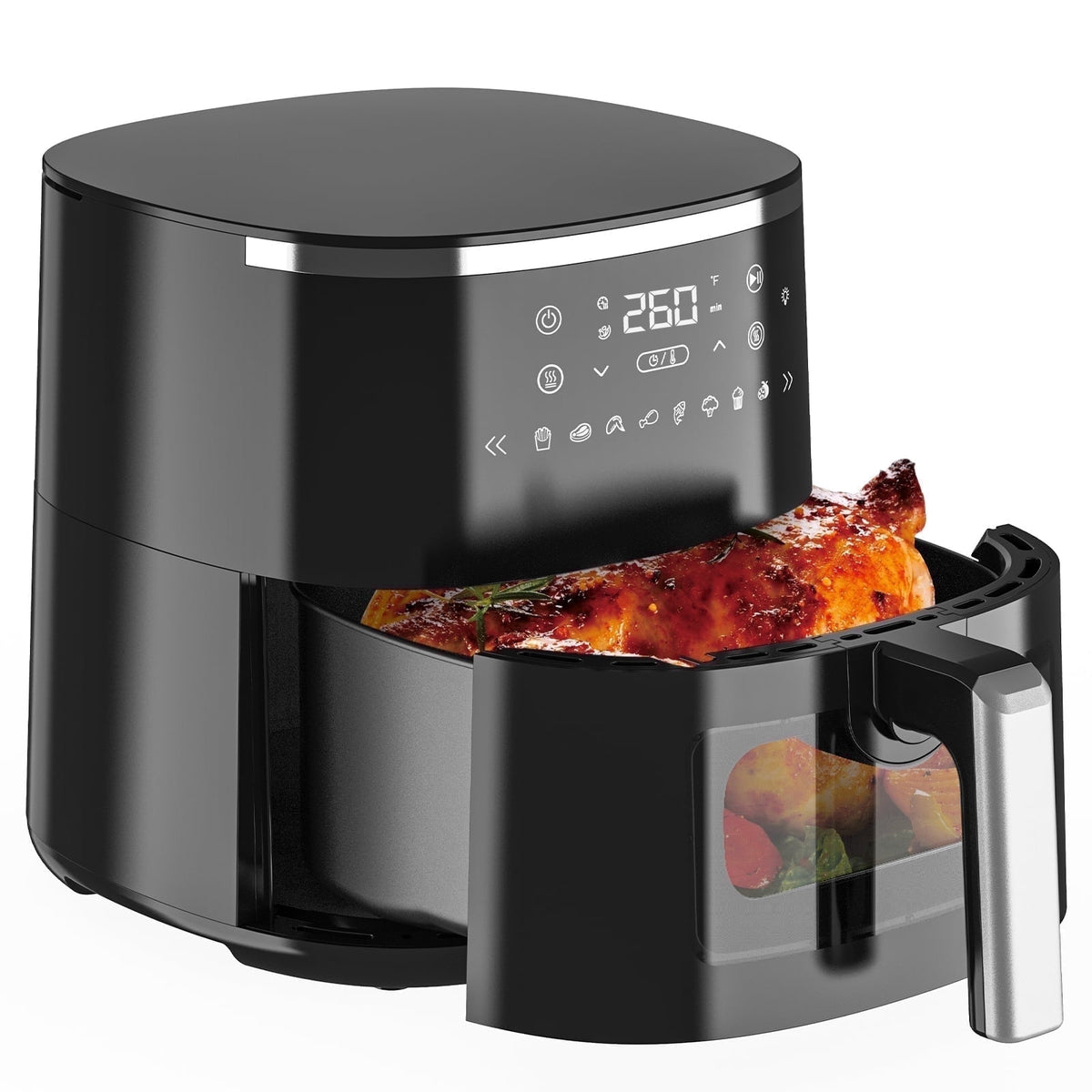 4QT Air Fryer with 8 Cooking Presets, Air Fry, Roast, Bake, Reheat, Dehydrate, Flip Reminder, 1200W, 140-400°F, Compact Design