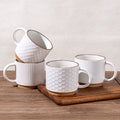 AmorArc 12OZ Stackable Ceramic Coffee Mugs with Texture Patterns, Modern Mug Set of 4 for Latte, Cappuccino and Cocoa, Dishwasher & Microwave Safe, off-white
