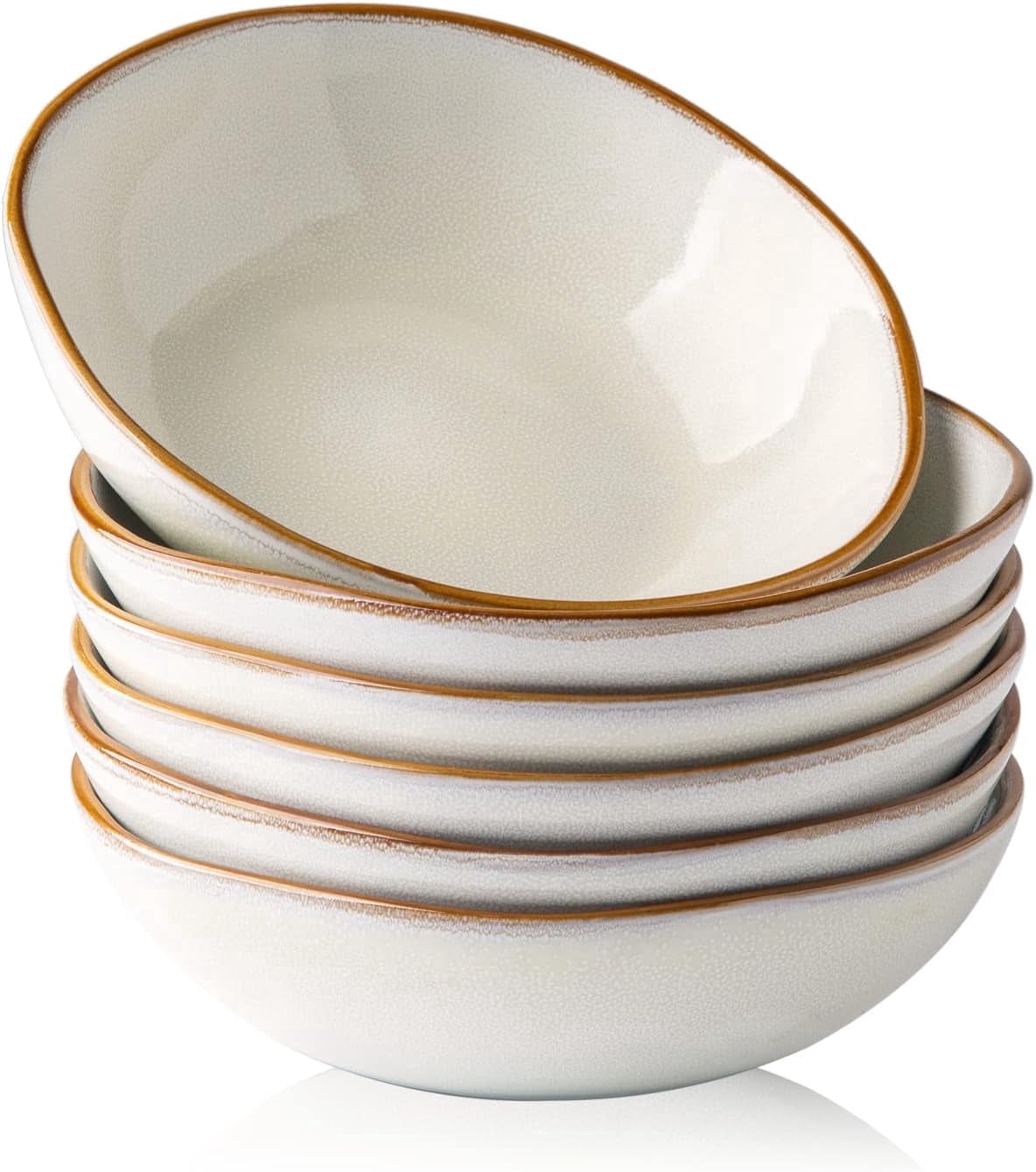 AmorArc Ceramic Cereal Bowls Set of 6, 24 oz Handmade Stoneware Bowls Set for Cereal Soup Salad, Stylish Kitchen bowls for Meal, Dishwasher & Microwave Safe, Reactive Glaze-Pearl White
