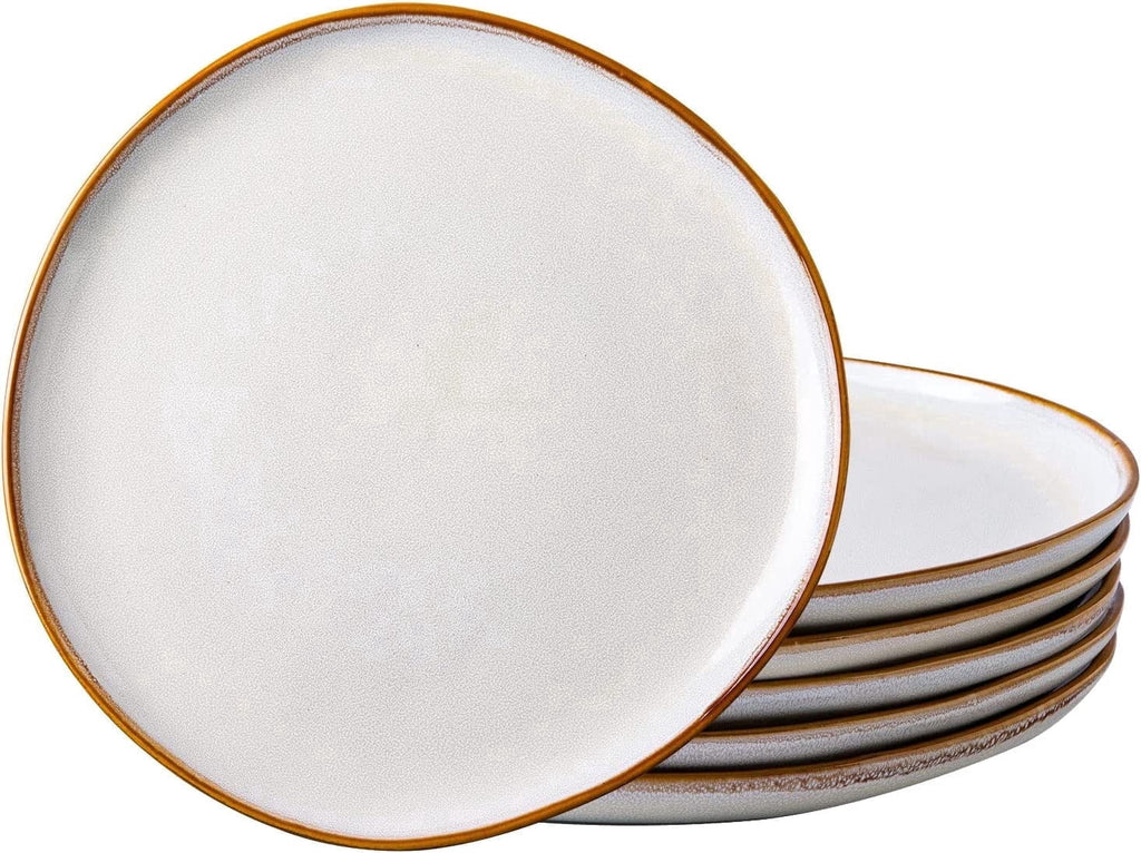 AmorArc Ceramic Plates Set of 6, 8.5 Inch Handmade Reactive Glaze Stoneware Plates set for Dessert, Salad, Appetizer, Dinner, Microwave & Dishwasher Safe, Scratch Resistant-Pearl White