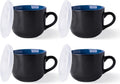 AmorArc Ceramic Soup Mugs with Lid, 24 oz Soup Cups with Hanlde for Coffee,Cereal,Salad,Noodles,Tea,Soup Bowls Cups,Microwave &Dishwasher Safe, Set of 4, Blue with Vented lid