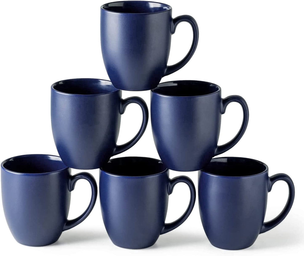 AmorArc 16oz Coffee Mugs Set of 6, Large Ceramic Coffee Cups for Men, Women, Dad, Mom, Modern Coffee Mugs with Handle for Tea,Latte,Cappuccino,Cocoa. Dishwasher&Microwave Safe, Matte Blue