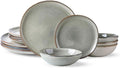 AmorArc Ceramic Dinnerware Sets,Handmade Reactive Glaze Stoneware Plates and Bowls Sets,Highly Chip and Crack Resistant | Dishwasher & Microwave Safe Dishes Set,Service for 4 Set(12pc),Reactive Glaze