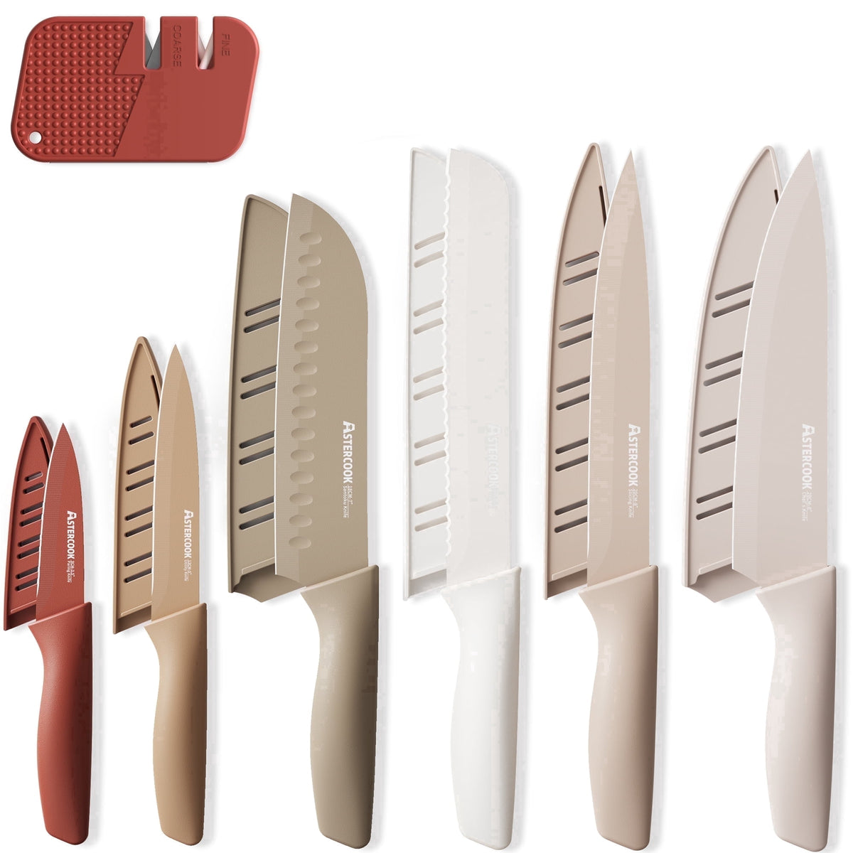 Astercook 6 Piece Flower Kitchen Knife Set, German High Carbon Stainless Steel Knives Sets with 6 Blade Guards Dishwasher Safe, Perfect Gifts for Kitchen