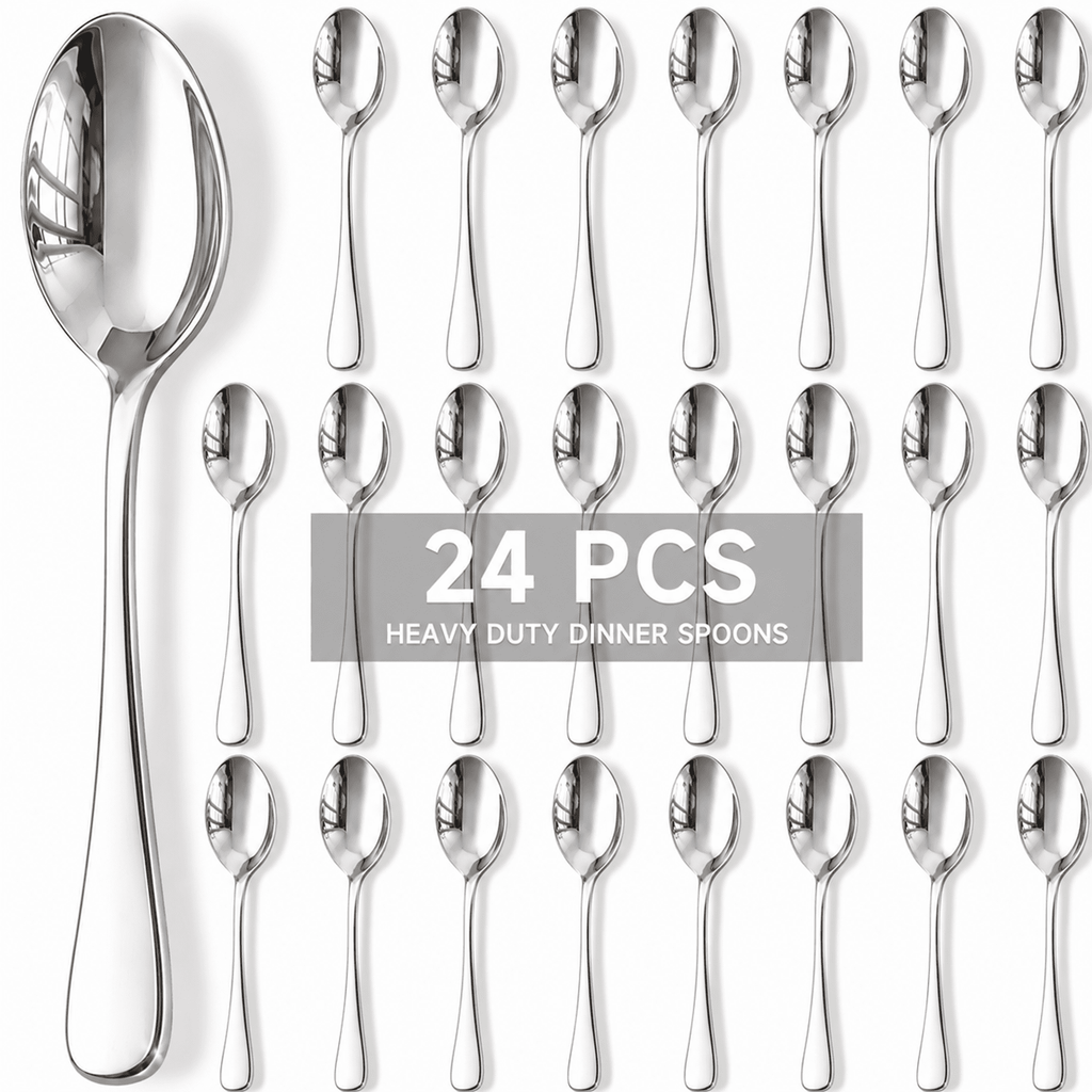 Astercook 24-Piece Dinner Spoon Set, 6.8'' Premium Food-Grade Stainless Steel Tablespoons Silverware, Mirror Polished & Dishwasher Safe Teaspoons, Heavy Duty Flatware for Kitchen, Restaurant & Party