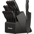 Astercook 15-Piece Kitchen Knife Set, Knives Block Set with Built-in Sharpener, Healthy Anti-Rust Coating & German Stainless Steel Knife Set, Dishwasher Safe Black