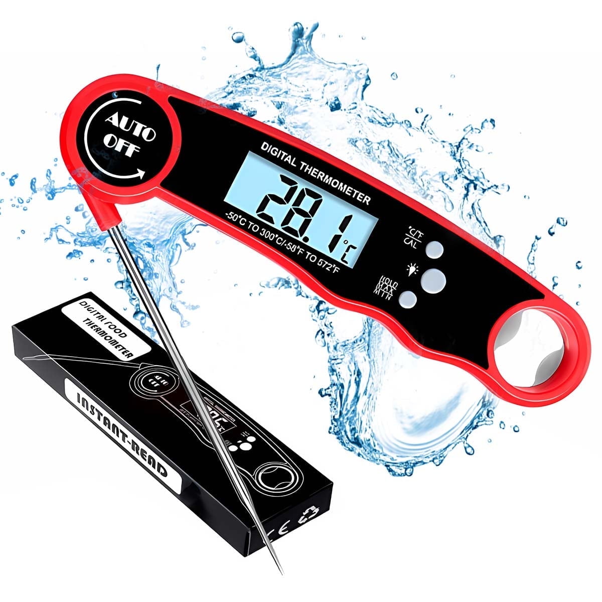 Yezivo Waterproof Meat Thermometer with Magnet, LED Display and Stainless Steel Probe, Instant Read Food Thermometer for Baking, Liquids, Candy, Grill Thermometer for Kitchen,BBQ,Party