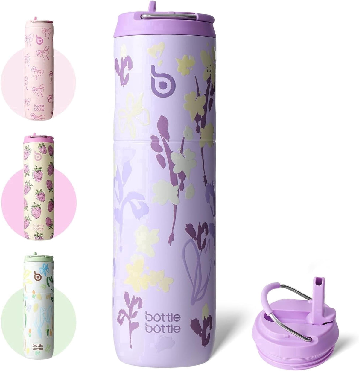 BOTTLE BOTTLE Insulated Water Bottle 24oz with Straw Lid and Handle for Sports Travel Gym Stainless Steel Water Bottles Double-Wall Vacuum Metal Leak Proof BPA-Free (Bling Bow)
