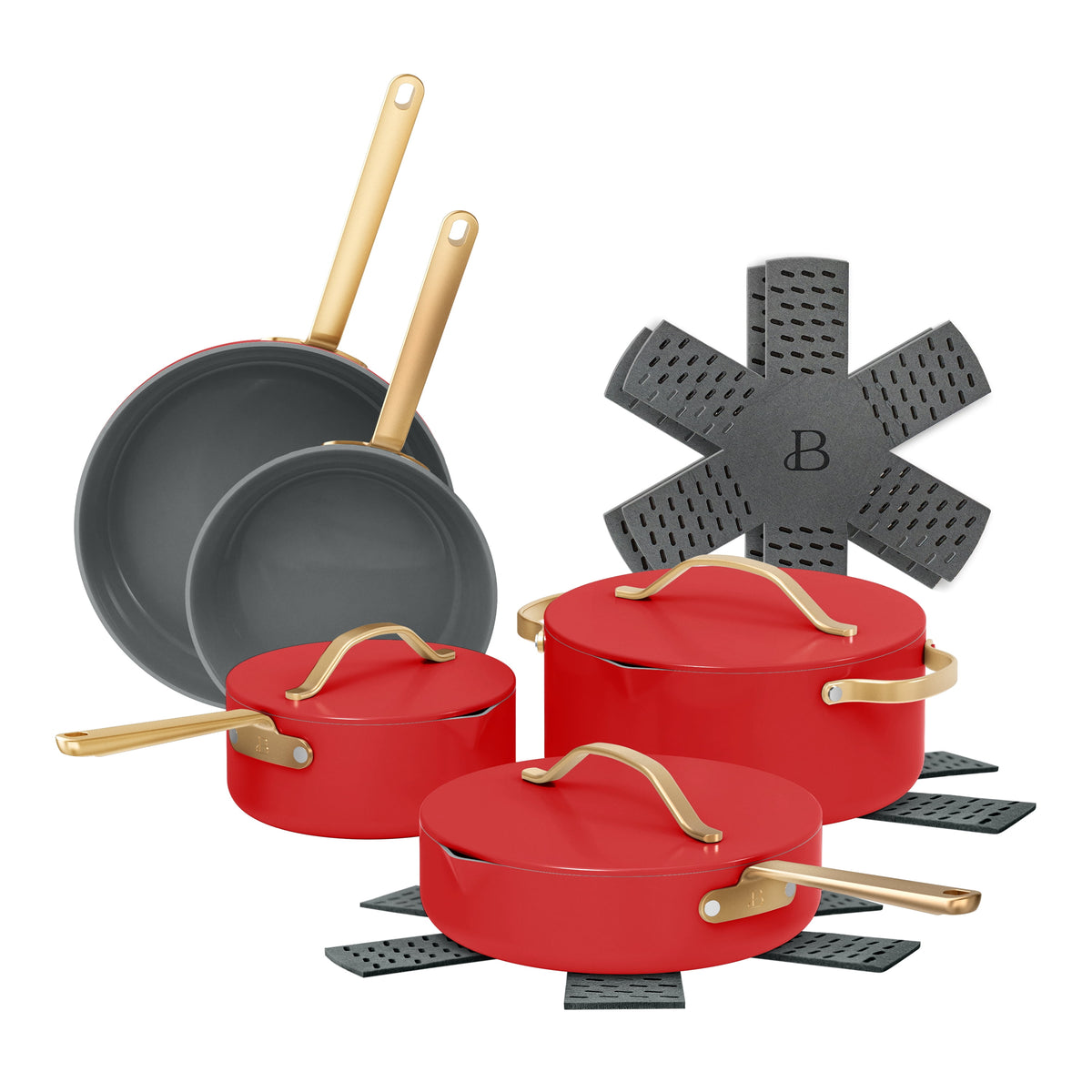 Beautiful 12-Piece Cookware Set, Pots and Pans with Strainer Lids and EverGood Ceramic Nonstick Coating, White Icing by Drew Barrymore