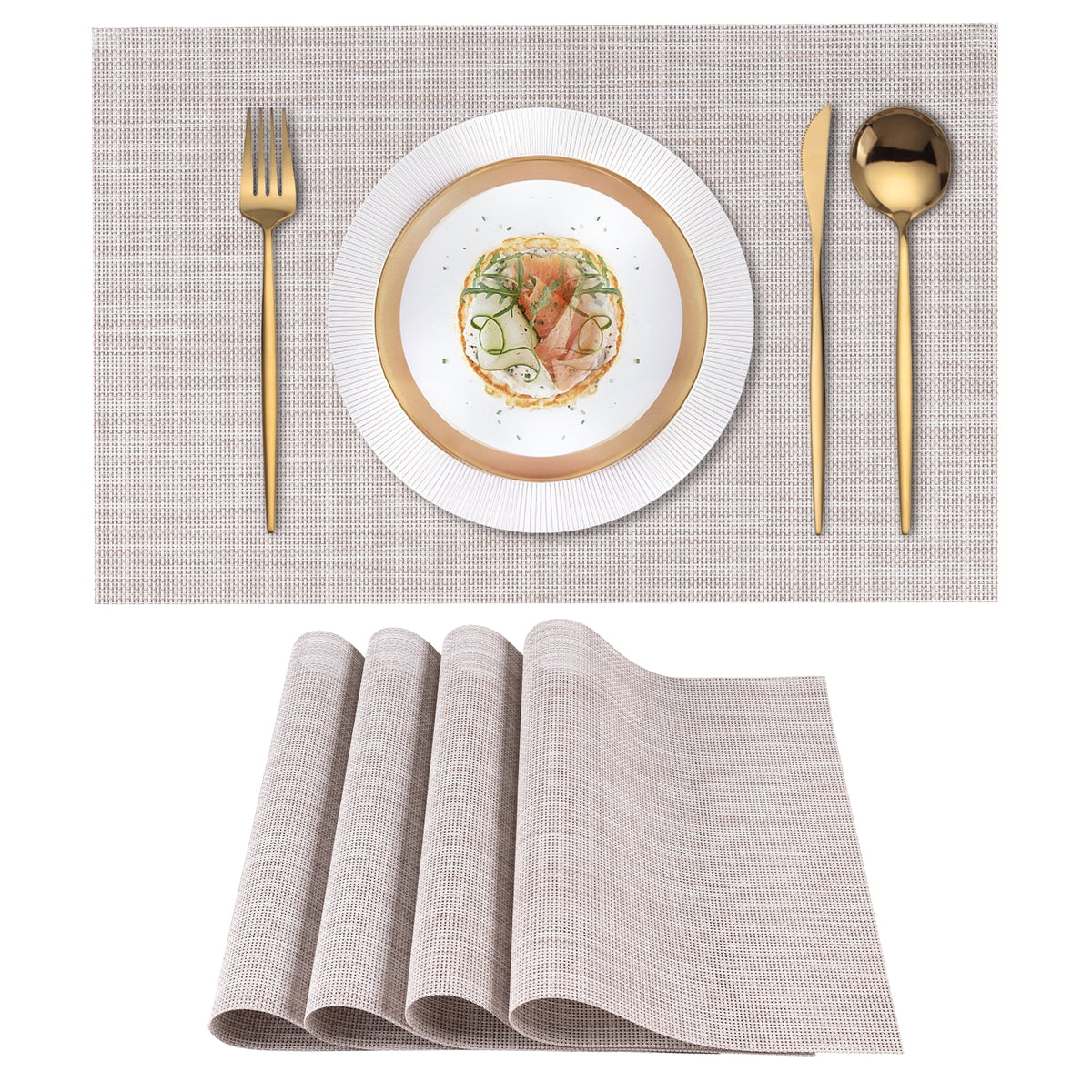 VCVCOO Navy Blue Placemats Set of 4 - Easy Clean Washable PVC Vinyl Placemats - Wipeable Heat Resistant Woven Table Mats for Dining Table - 12x18 inch