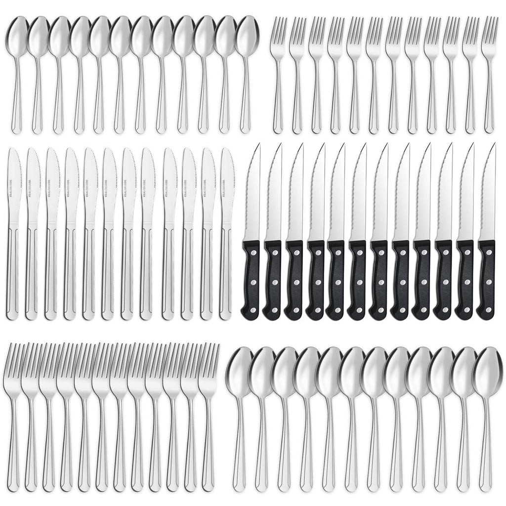Bestdin 72 Pieces Silverware Set with Steak Knives, Stainless Steel Pattern Design Cutlery Set for 12, Flatware Set Mirror Polished, Tableware Set for Home Kitchen Restaurant Hotel, Dishwasher Safe