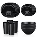Bestdin Black Dinnerware Set for 4, 16 Pieces Plastic BPA-Free Dinner Plates, Salad Plates, Cereal Bowls, Cups, Unbreakable Plates and Bowls Sets for Kitchen, Microwave and Dishwasher Safe