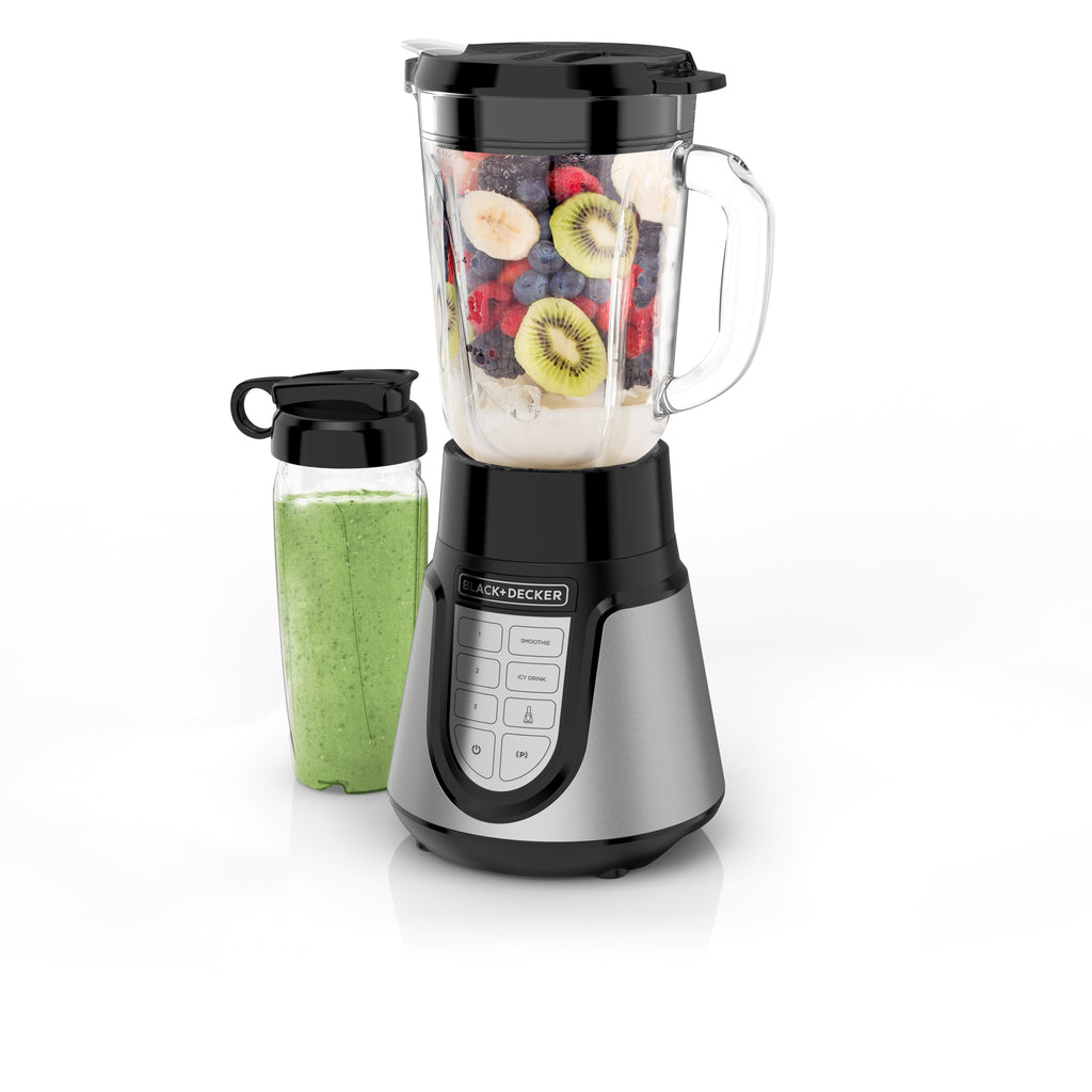 BLACK+DECKER Quiet Blender, 48 oz Glass Jar + 24 oz Personal Jar, 1000W, 3 Speeds