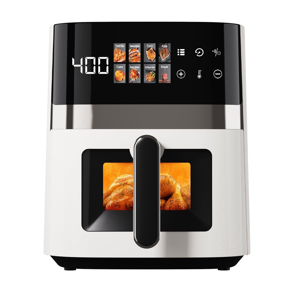 Bluebow 6QT Air Fryer, 8-in-1 Electric Hot Oven with Digital LED Touchscreen, Visible Window, 1500W, New, Black