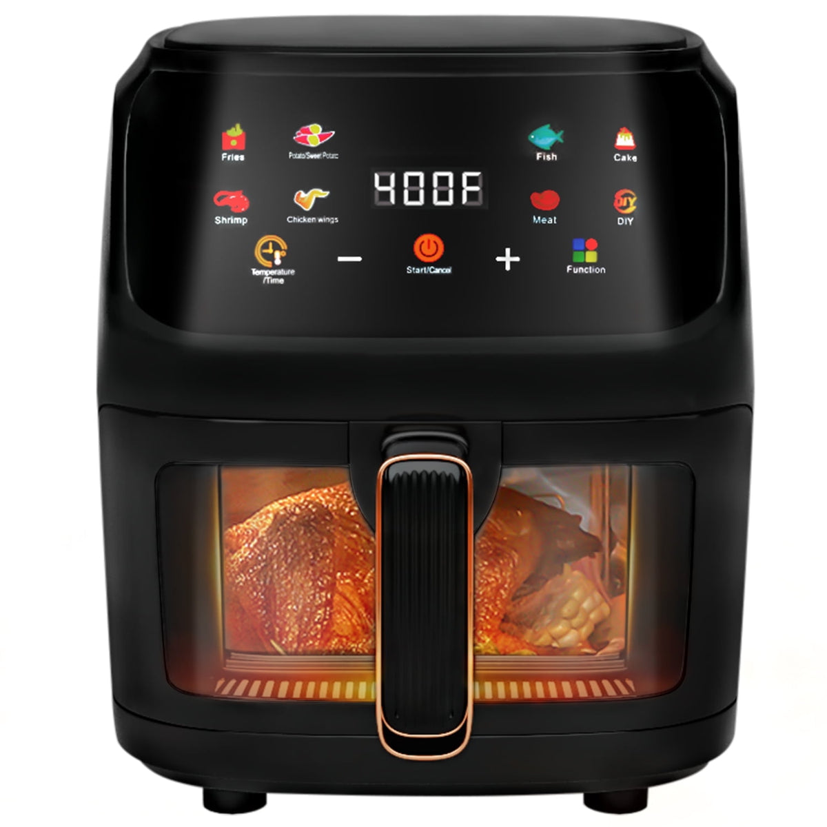 Bluebow Air Fryer Large 7.5QT, 8-in-1 Digital Touchscreen, Visible Cooking Window, 1700W, Cream White