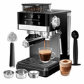 Bluebow Espresso Machine with Grinder, 20 Bar Semi-Automatic Coffee Maker with Milk Frother, Electric Touchscreen for Home Latte Cappuccino, Black