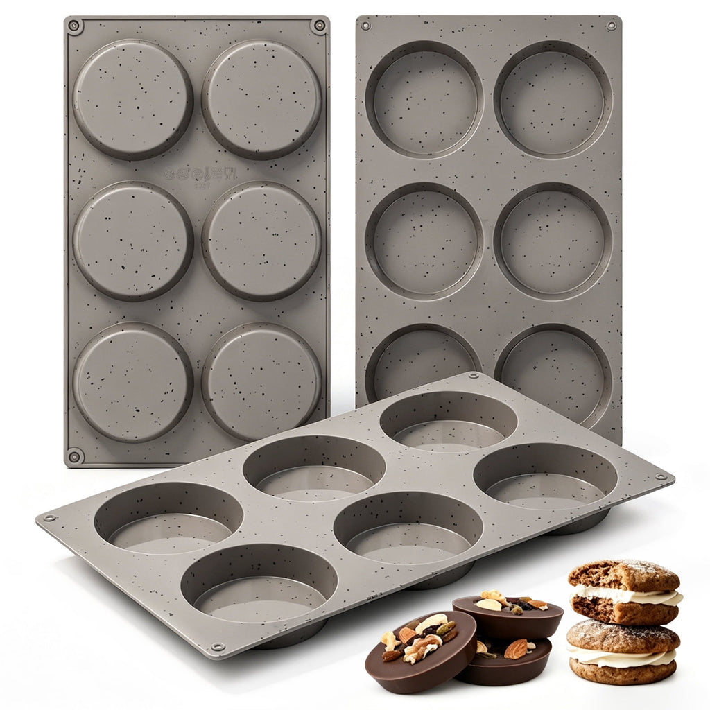 CAKETIME 3 Pcs Silicone Egg Sandwich Molds, 3 Inch Muffin Top Pan Non Stick, Round Silicone Baking Mold for Baking English Muffins