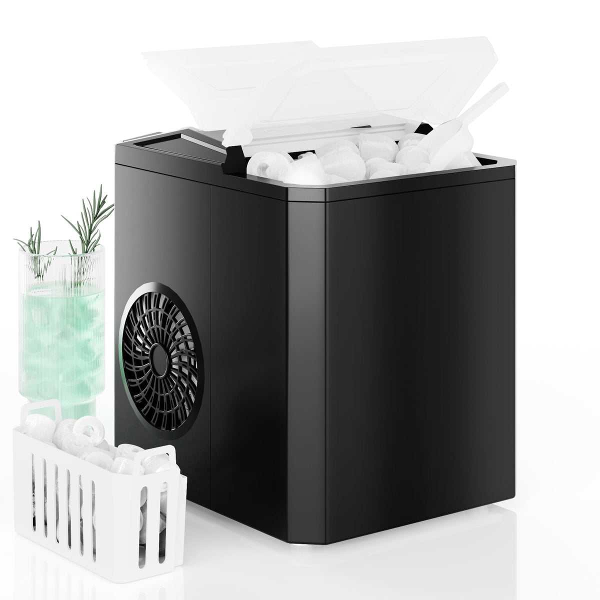 CONCETTA Portable Ice Maker Machine, 26.5 lb/Day Ice, Two Ice Sizes, Self-Cleaning Function, Bullet Ice Maker with Ice Scoop & Basket, Green