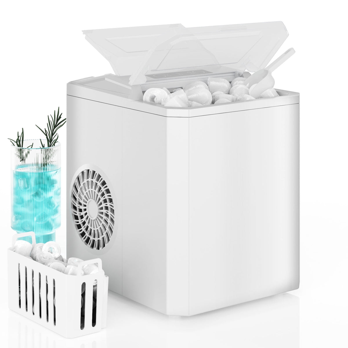 CONCETTA Portable Ice Maker Machine, 26.5 lb/Day Ice, Two Ice Sizes, Self-Cleaning Function, Bullet Ice Maker with Ice Scoop & Basket, Green