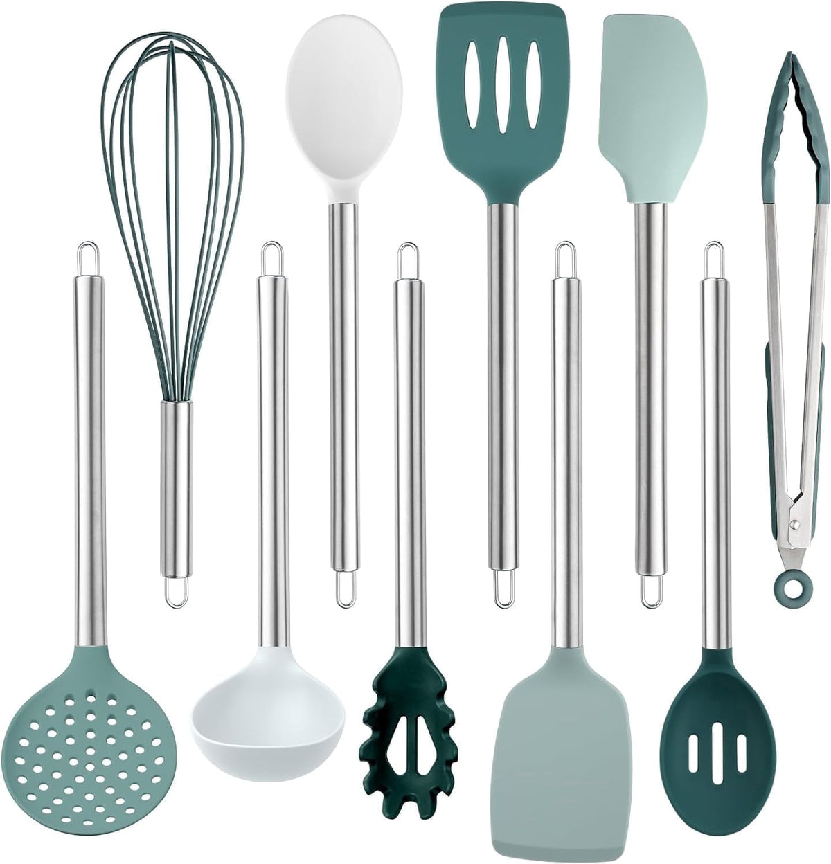 COOK WITH COLOR Kitchen Utensils Set, 10-Piece Cooking Utensils with Holder, Teal
