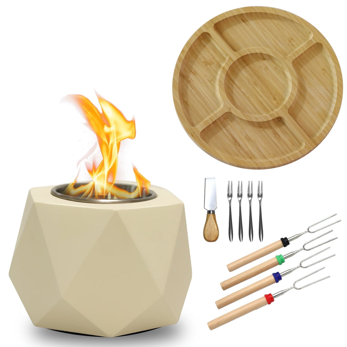 Tabletop S'Mores Maker Kit & Charcuterie Serving Set, Includes 4 Extendable Roasting Sticks, Bamboo Tray, Gift for Houswarmings, Parties and Weddings, Give Fun for Family Night