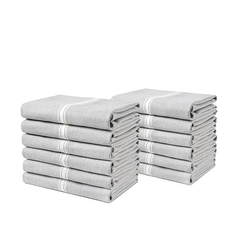 Kitchen Towels Set - 100% Pure Cotton Super Absorbent Hand Towel, Grey Tea Towels, Soft & Durable, Pack of 12 – 15”x25”, Grey Stripe
