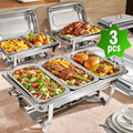 Chafing Dishes for Buffet ,AOKIWO 3 Packs 8QT Mirrored Stainless Steel Chafing Dishes for Buffet, Chafers and Buffet Warmer for Parties, Events, Wedding, Camping, Dinner
