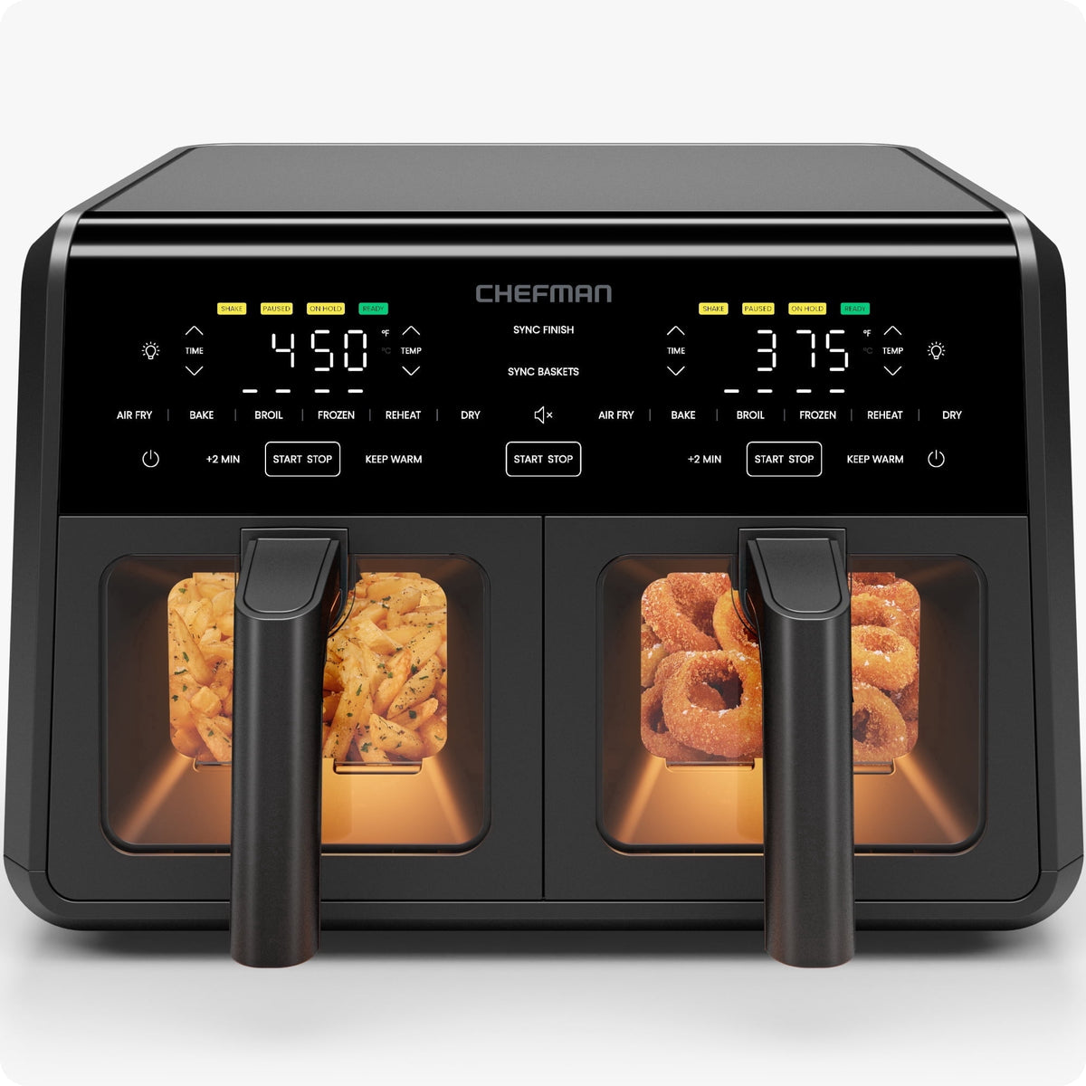 Chefman 9-Quart TurboFry Dual Basket Easy-View Air Fryer, 450°F Max Temp - Black