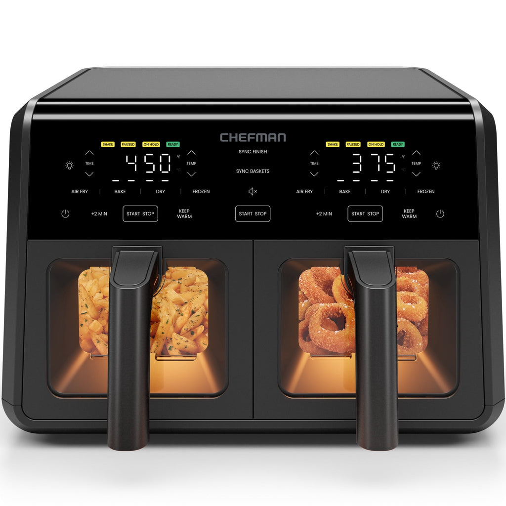 Chefman 9-Quart TurboFry Dual Basket Easy-View Air Fryer, 450°F Max Temp - Black
