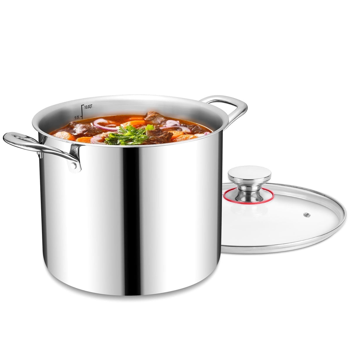 Coliware 8 QT Stainless Steel Stock Pot with Glass Lid, Cooking Soup Pot with 3-Ply Whole Clad for