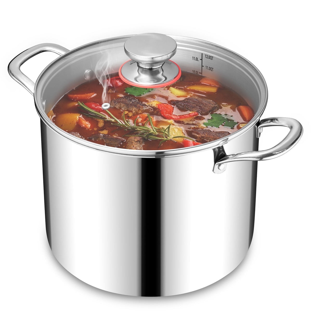 Coliware 8 QT Stainless Steel Stock Pot with Glass Lid, Cooking Soup Pot with 3-Ply Whole Clad for