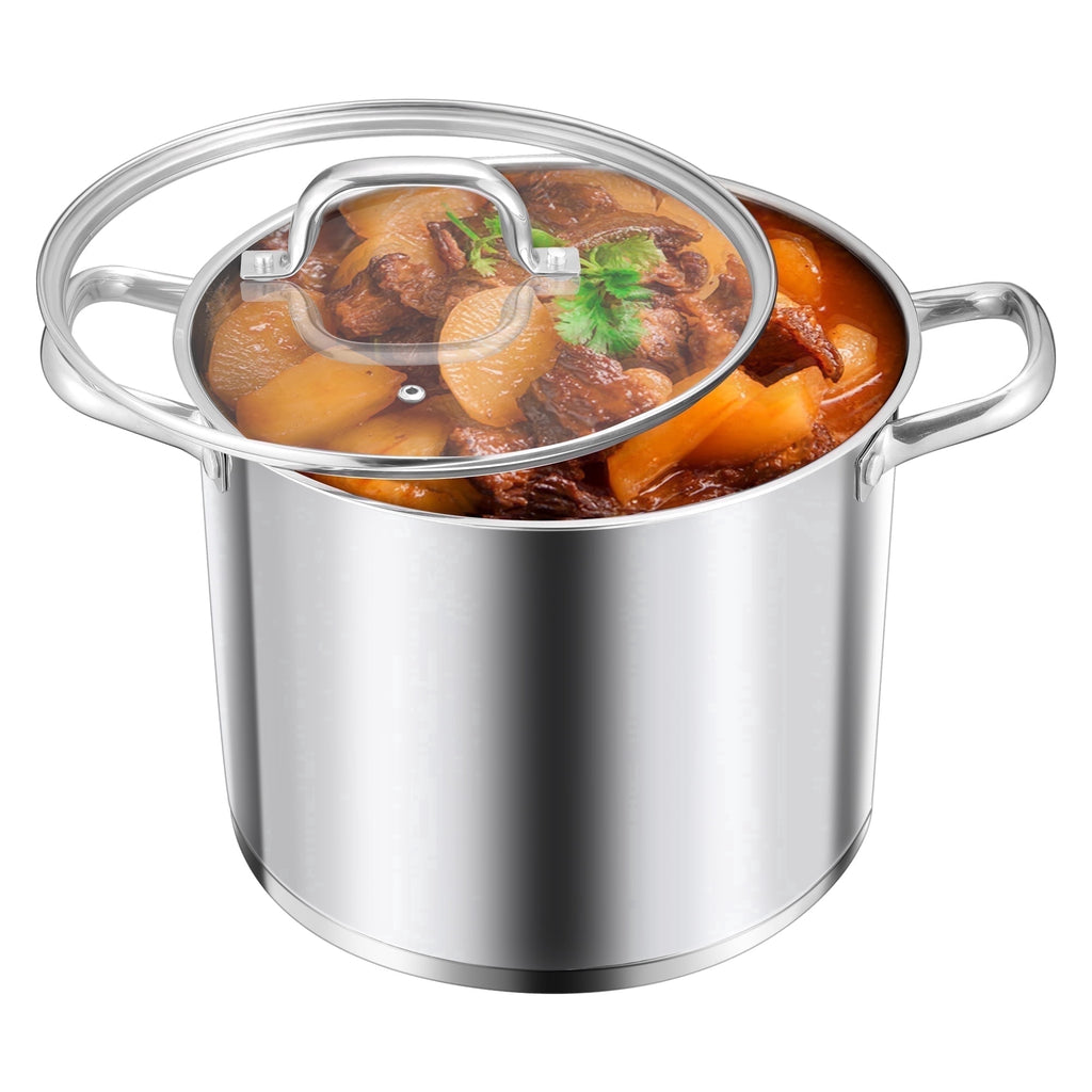 Coliware Large Stock Pot, 12 QT Trip-Ply Bottom Stainless Steel Cooking Pot with Tempered Glass Lid, Soup Pasta Cookware Compatible with Gas Induction Electric Stoves, Ollas de Cocina