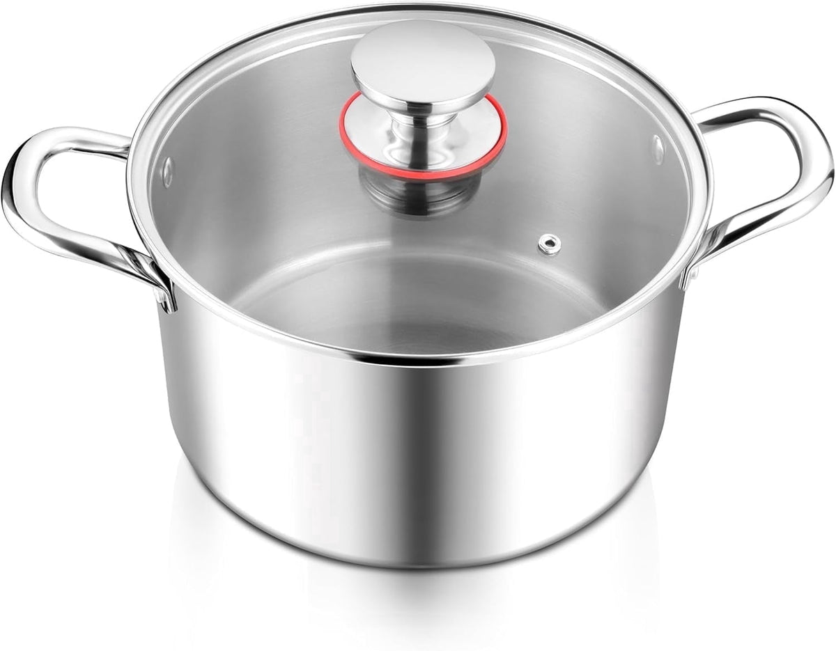 Coliware 8 QT Stainless Steel Stock Pot with Glass Lid, Cooking Soup Pot with 3-Ply Whole Clad for