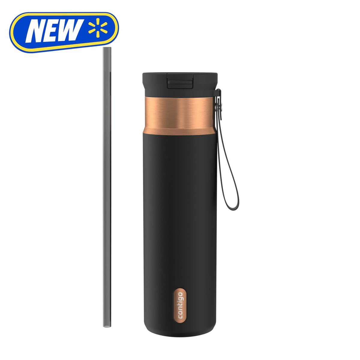 Contigo 24oz SnapSeal Insulated Stainless Steel Water Bottle with Straw, Licorice Black/Bronze