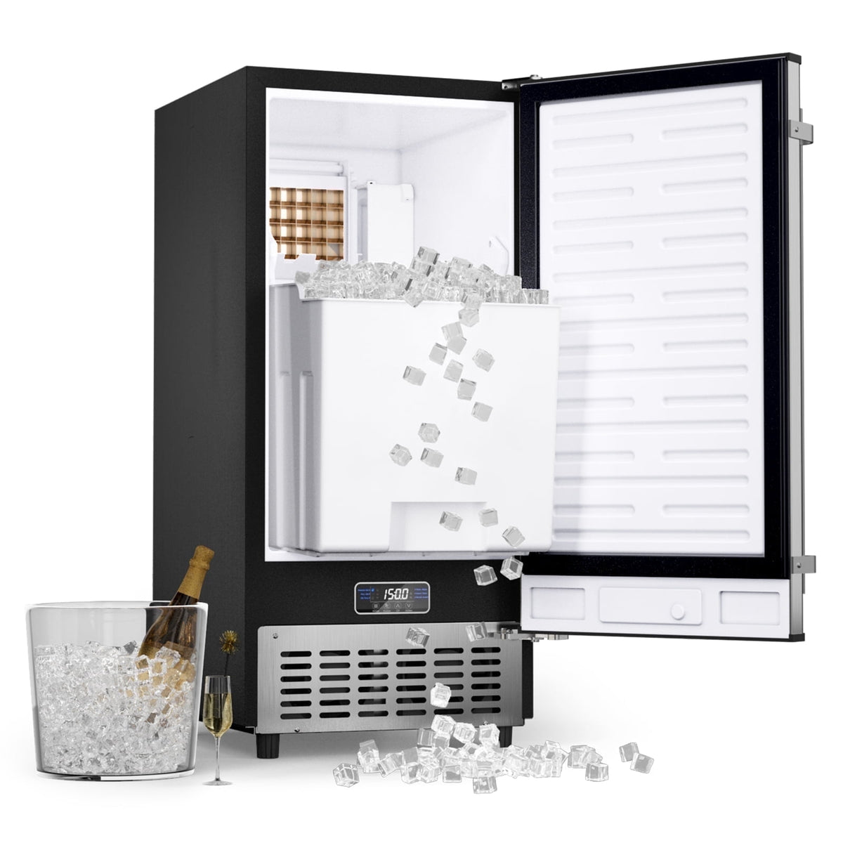 Coolake 15 inch 100lbs/Day Built-in Ice Maker, Stainless Steel Undercounter Ice Machine, Self-Cleaning, 30lbs Storage, 115v