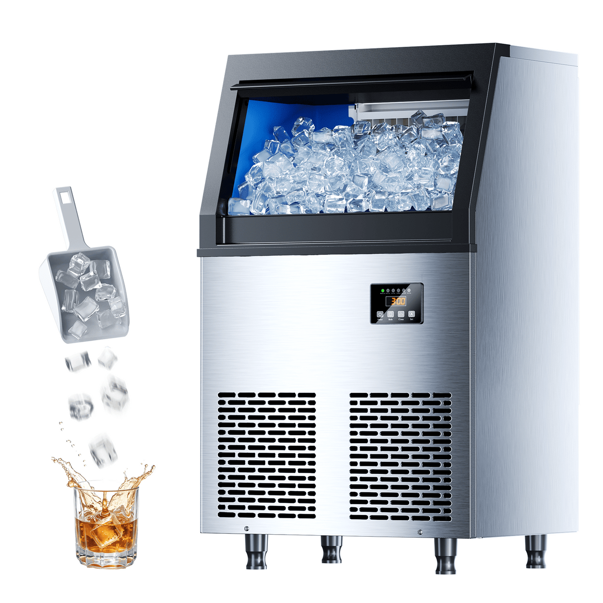 Coolski Commercial Ice Maker, 200 lbs/24H Under Counter Ice Machine, 35 lbs Bin