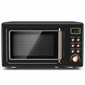 Costway 0.7 Cu.ft Retro Countertop Microwave Oven 700W LED Display Glass Turntable Rose Gold