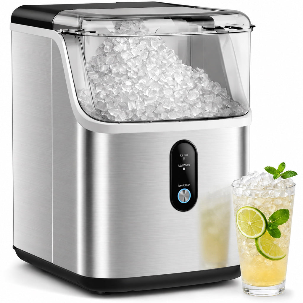 Qunler Countertop Nugget Ice Maker Machine, 33lb/Day Soft Chewable Pebble Crushed Portable Ice Maker, Stainless Steel