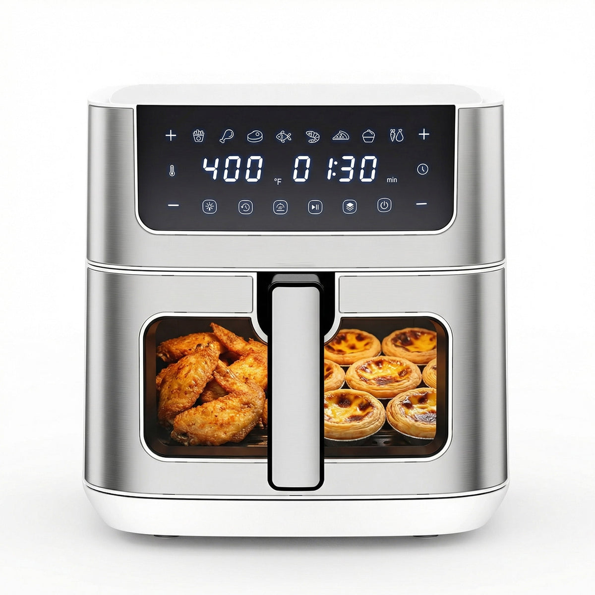 EDX 6QT Stainless Steel Air Fryer with Digital Touchscreen, 1500W, 8 Presets, Dishwasher Safe Basket, 90 Min Timer, 24H Delay Start, Gray