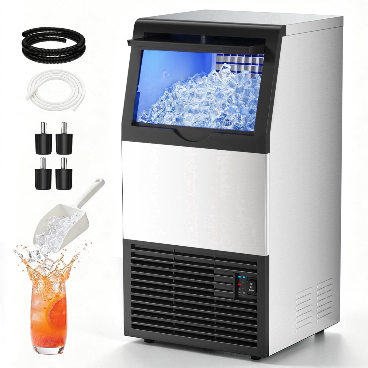Ecojoy Commercial Ice Maker Machine, 150 Lbs/Day Stainless Steel Under Counter Ice Maker, 40Lbs Ice Storage Bin, Water Filter, 45 Cubes in 8-12 Mins