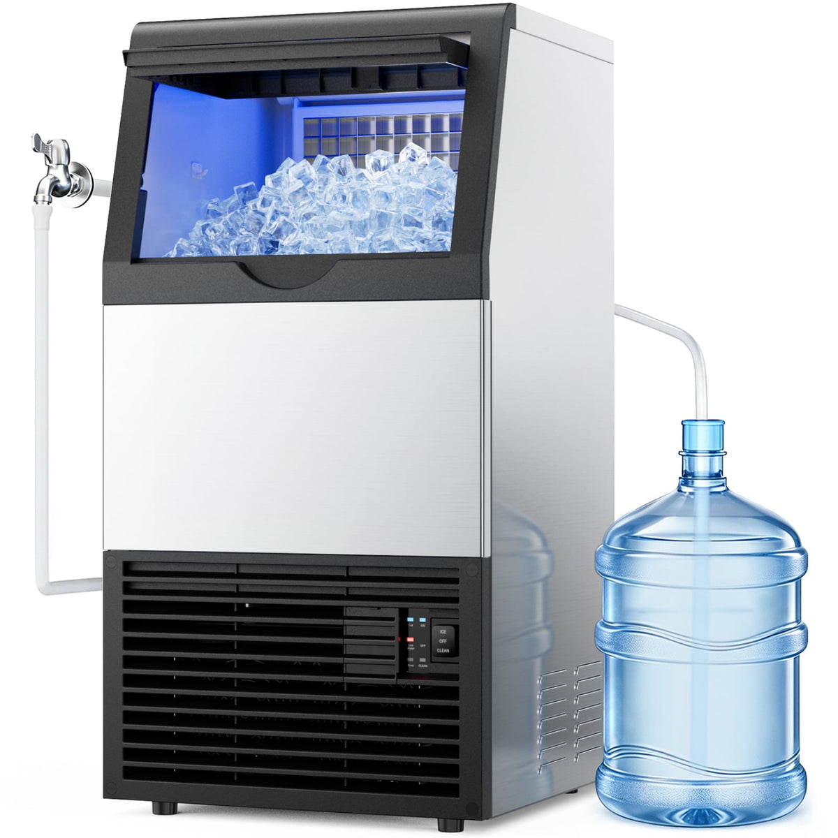 Ecojoy Commercial Ice Maker Machine, 150 Lbs/Day Stainless Steel Under Counter Ice Maker, 40Lbs Ice Storage Bin, Water Filter, 45 Cubes in 8-12 Mins