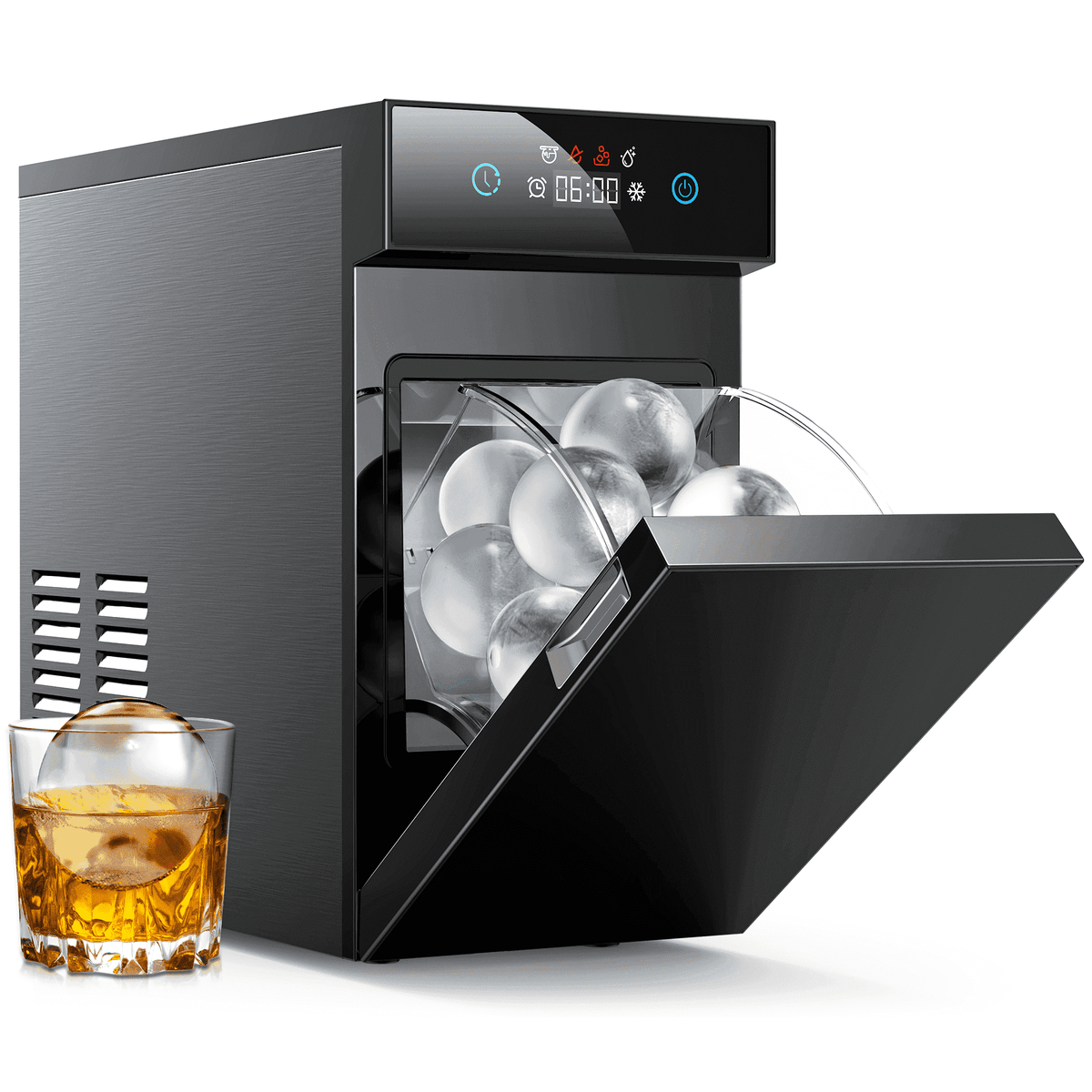 Ecozy Chillio 2.4" Crystal Clear Ice Ball Maker with CrystalFlux Technology, Compact Sphere Ice Machine with Timer, 32 Balls/Day, for Home Bar