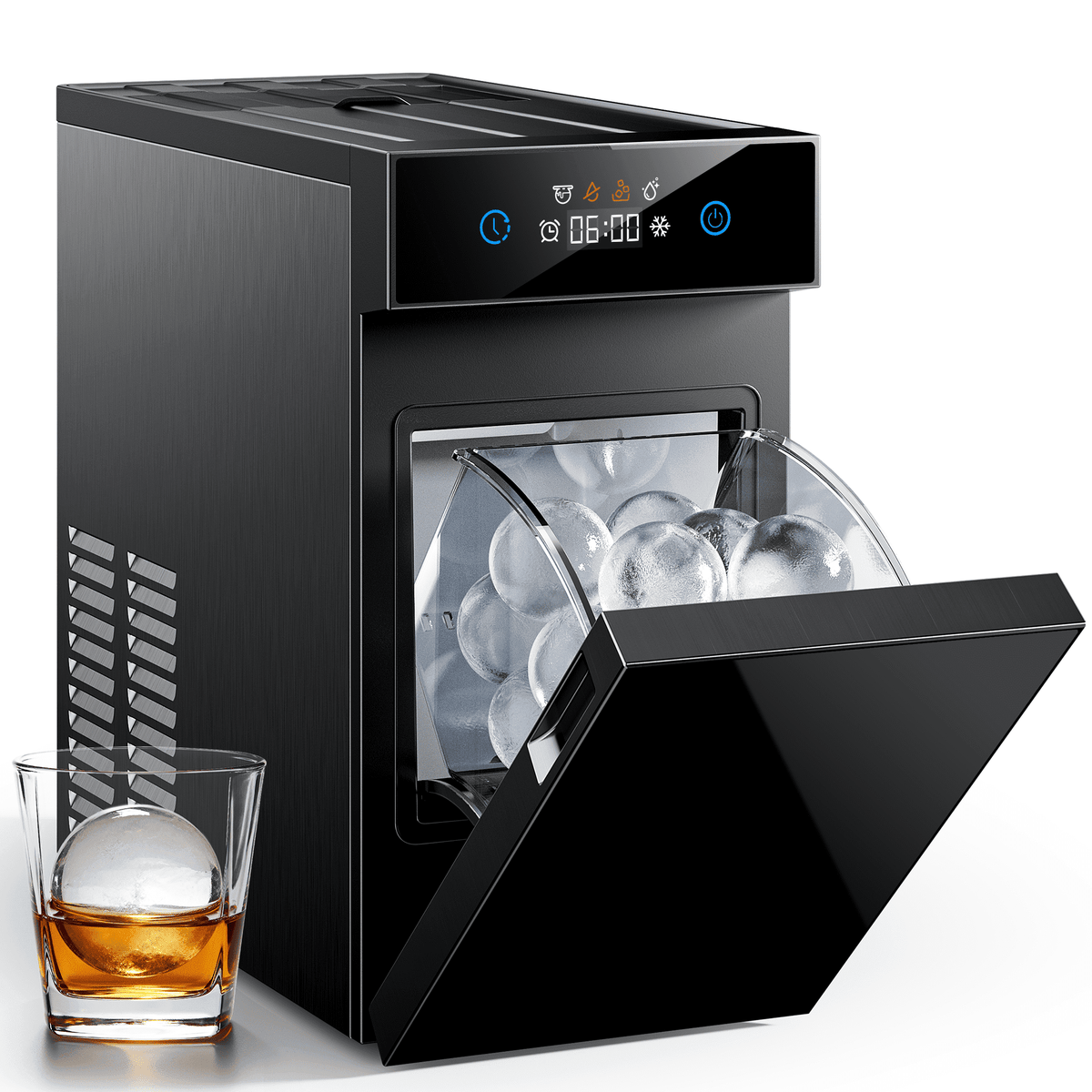 Ecozy Chillio 2.4" Crystal Clear Ice Ball Maker with CrystalFlux Technology, Compact Sphere Ice Machine with Timer, 32 Balls/Day, for Home Bar