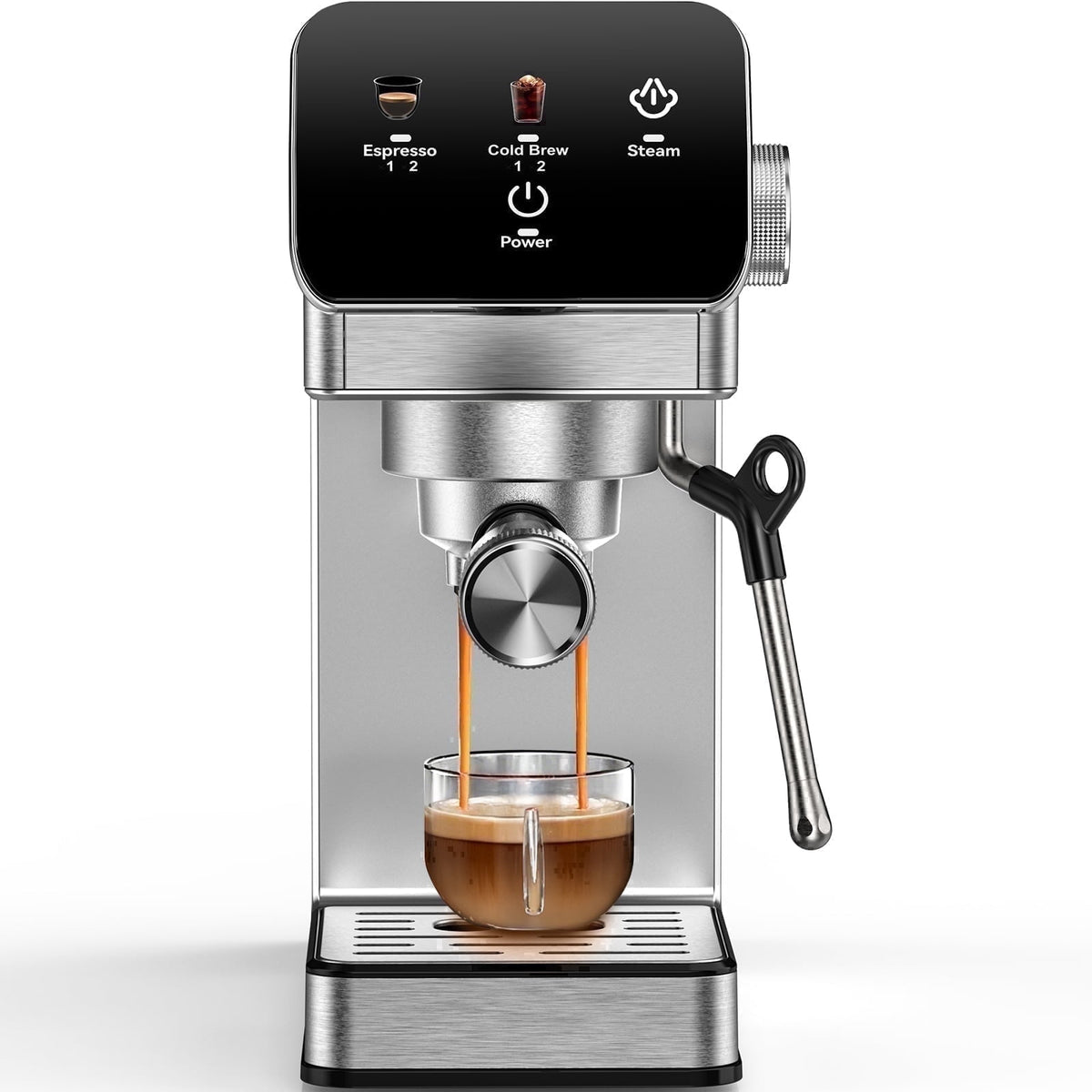 Espresso Machine 20 Bar, Rapid Cold Brew, Stainless Steel Coffee Machine with 40oz Removable Water Tank for Cappuccino, Latte, Silver