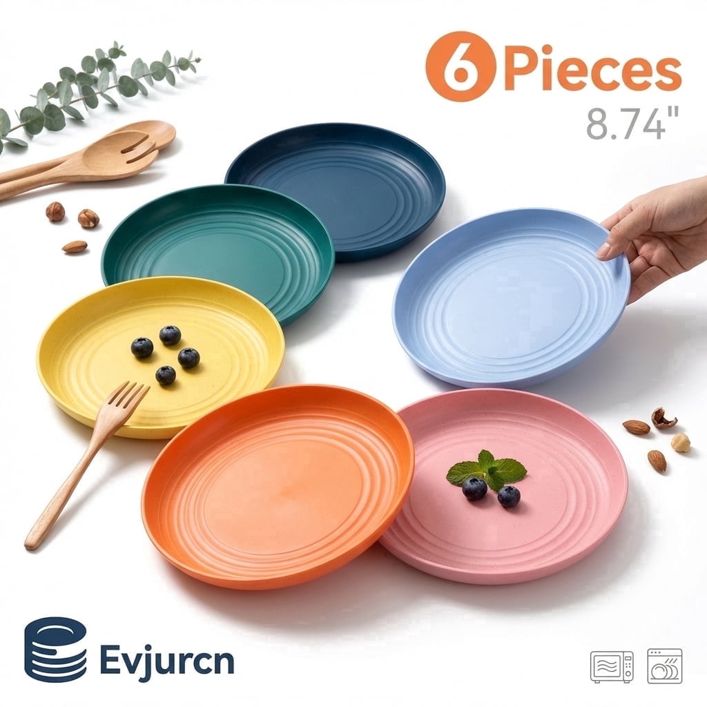 Evjurcn 6Pcs Divided Dinner Plates 3 Compartment Unbreakable Dinner Diet Plates Stackable Portion Control Dish Reusable Divider Plates Microwave Dishwasher Safe for Kids Adults Seniors