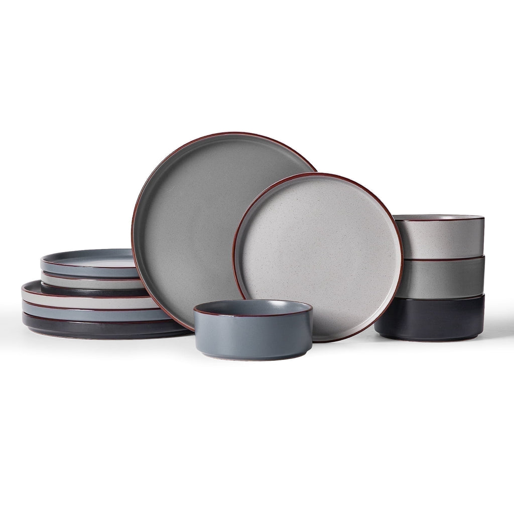 Famiware Nebula Stoneware Dinnerware Sets, 12-Piece Dish Set, Multi-color